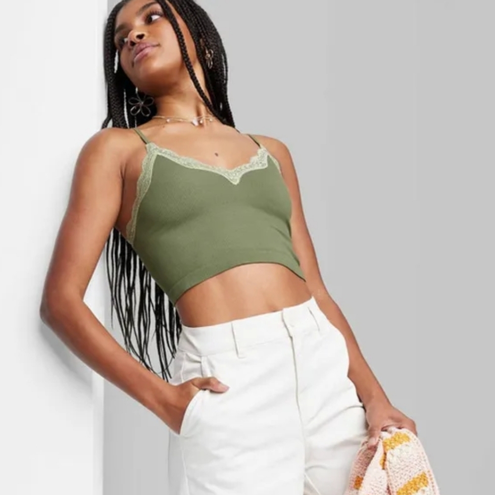 Women's Lace Trim Seamless Tank Top - Wild Fable Green XXL - Picture 2 of 12